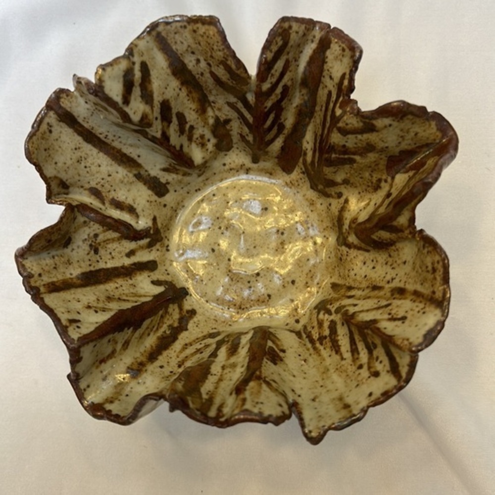 Handcrafted Brown & Cream Ceramic Flower Bowl